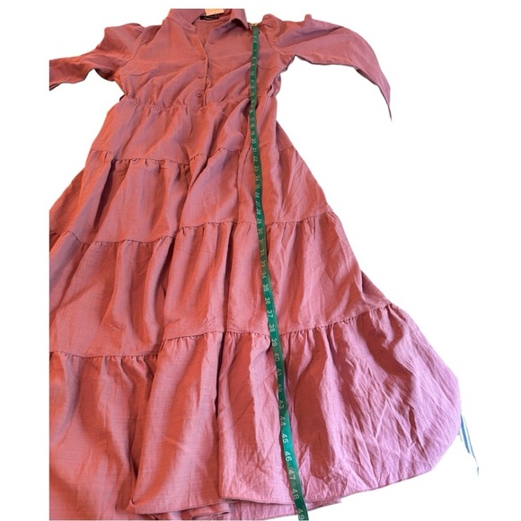 Fashion Elegant Mauve Tiered Ruffle  Maxi Dress size Small - Picture 12 of 15